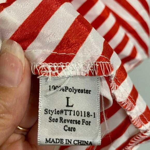 Toska Red White Striped Chiffon Button Down Blouse Sz L - Picture 6 of 11